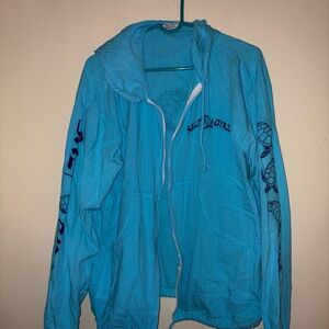 Blue Zip-Up Hoodie with Turtle Design